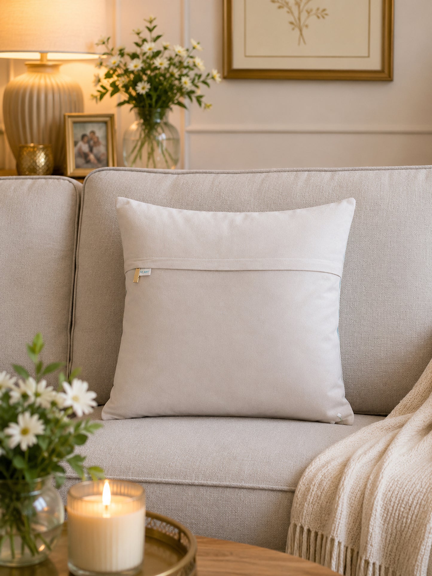 Floral Elegance Ivory Velvet Cushion Cover 16 Inch