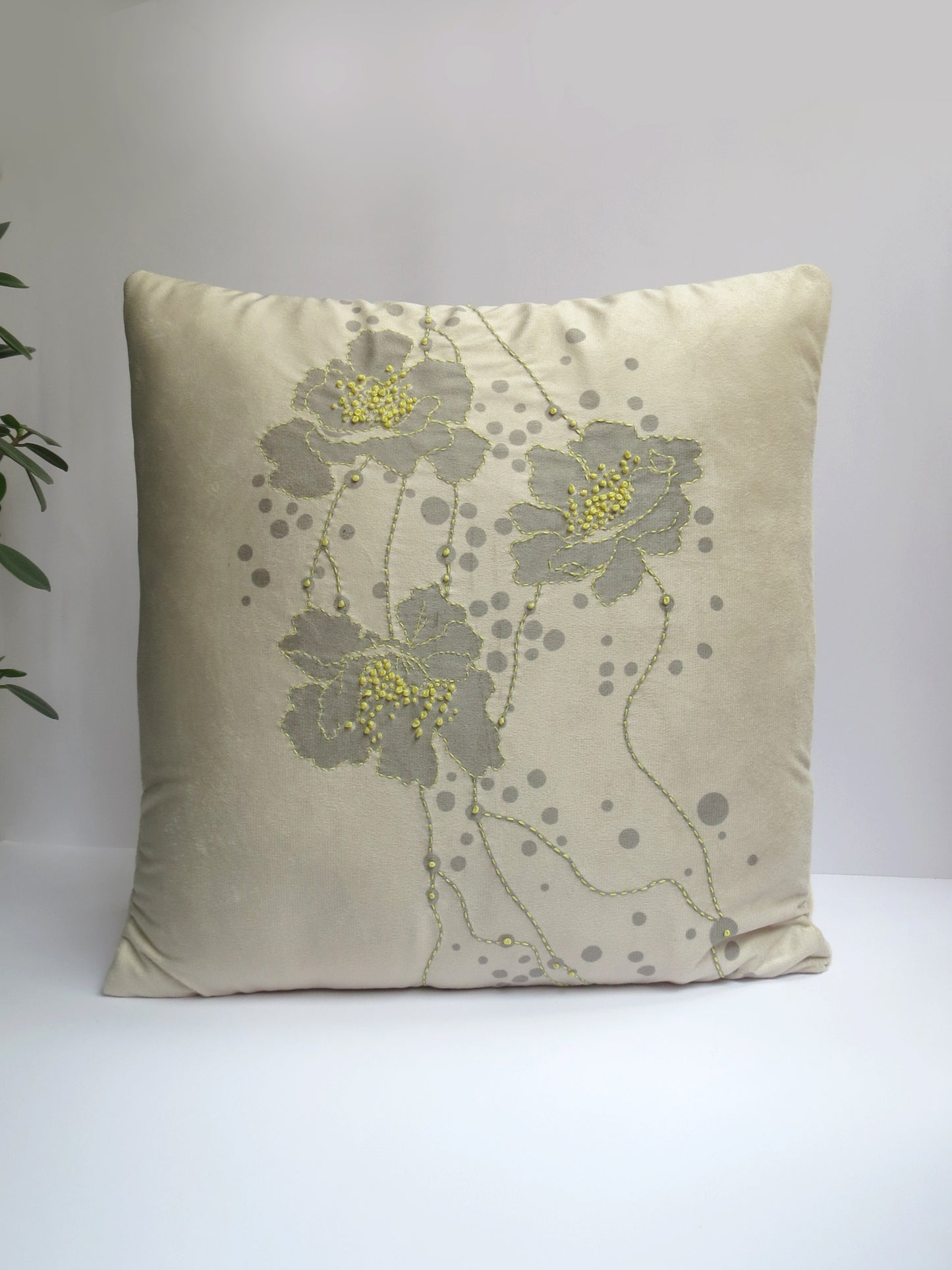 Wildflower Reverie White Velvet Floral Cushion Cover 16 Inches