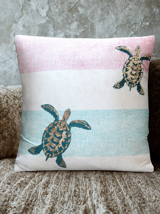 Turtle Ivory Velvet Cushion Cover 16 Inch