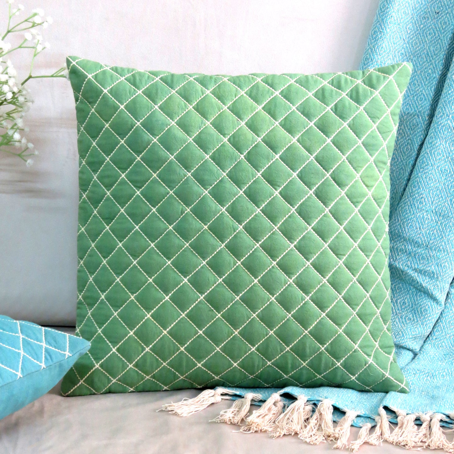 Classic Quilt Pastel Color Cotton Cushion Set of 4