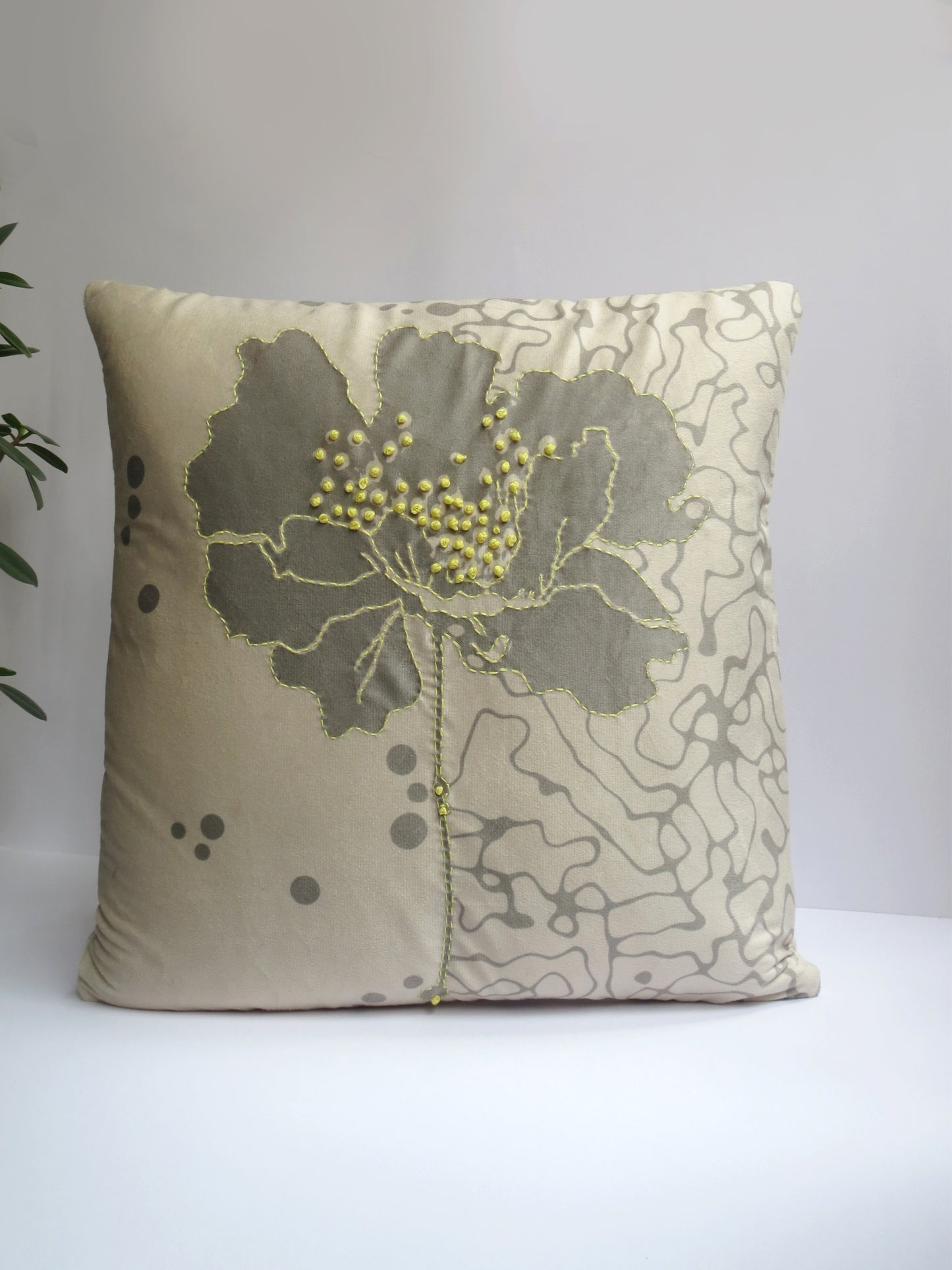 Wildflower Reverie White Velvet Cushion Cover 16x16 Inches