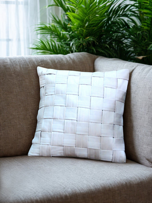 16x16 Inch White Cushion Cover with Weave Texture