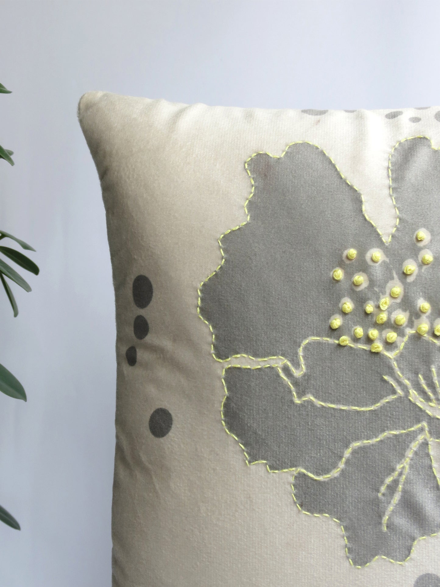 Wildflower Reverie White Velvet Cushion Cover 16x16 Inches