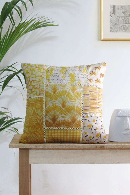 Mirror work Yellow cushion cover