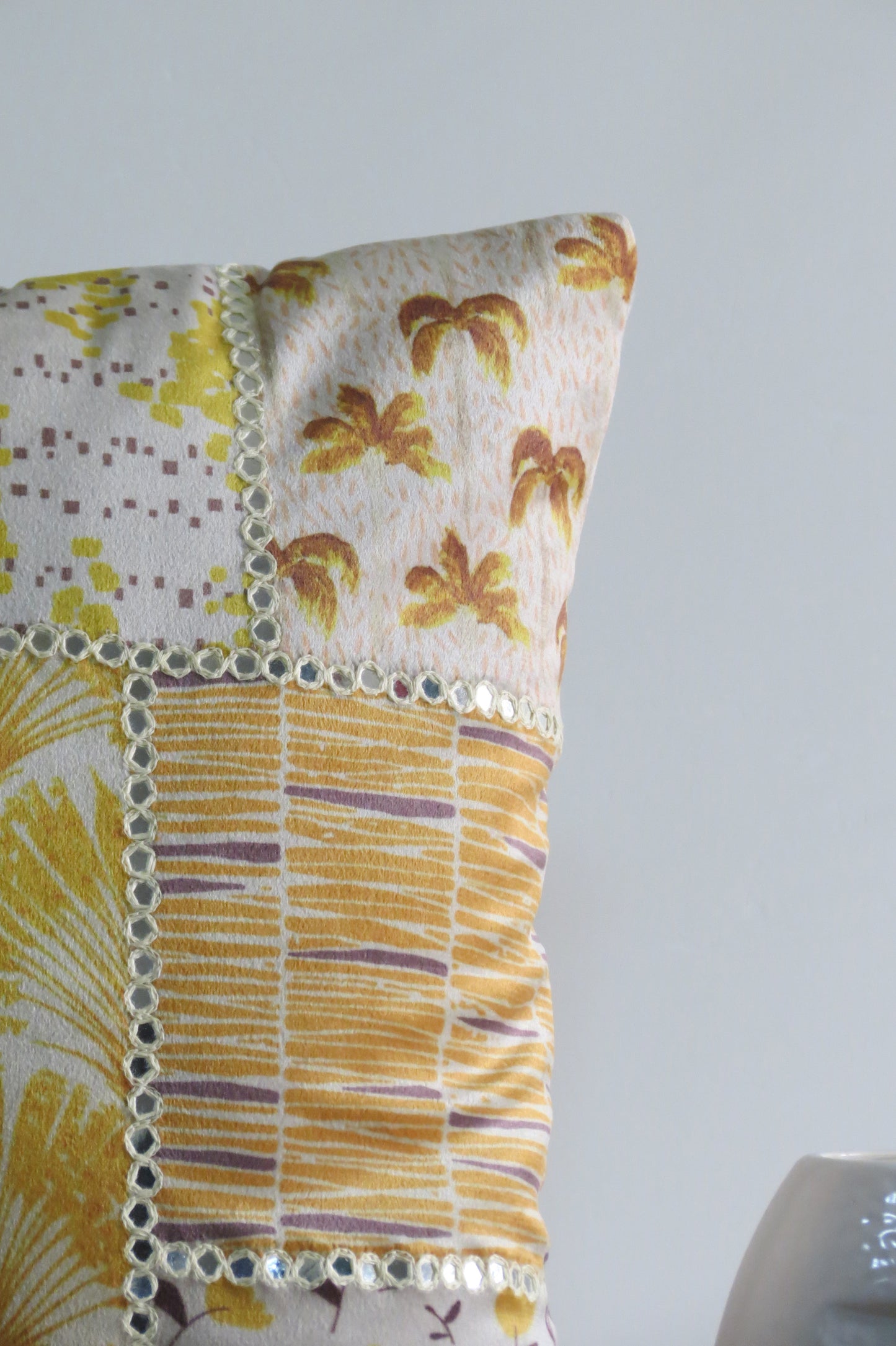 Mirror work Yellow cushion cover