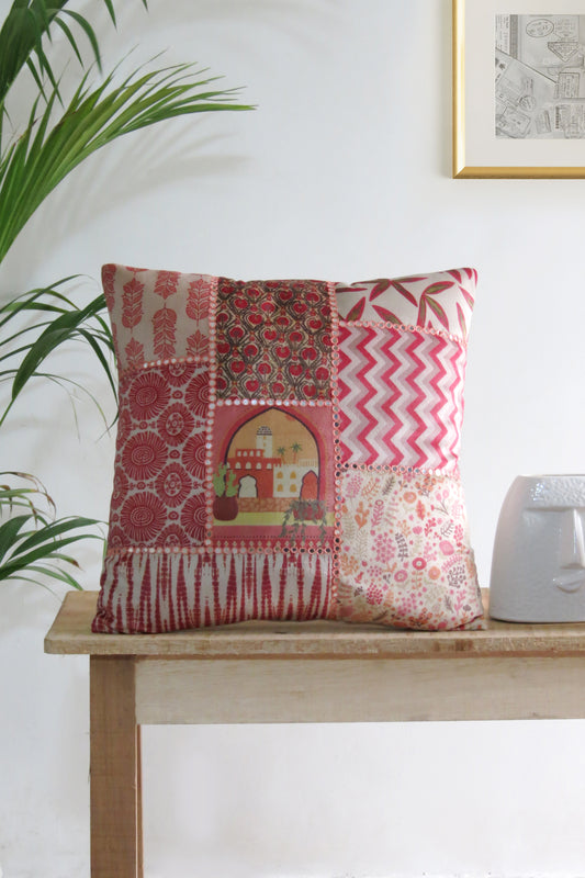 Mirror work Pink cushion cover