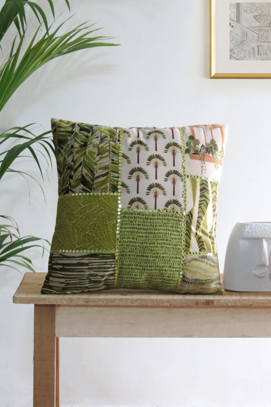 Mirror work Green cushion cover