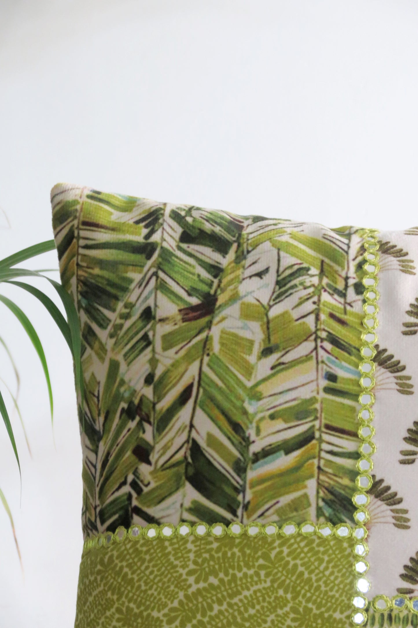 Mirror work Green cushion cover