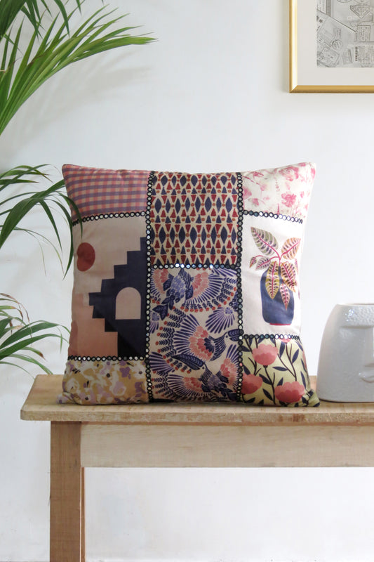 Mirror work Blue cushion cover