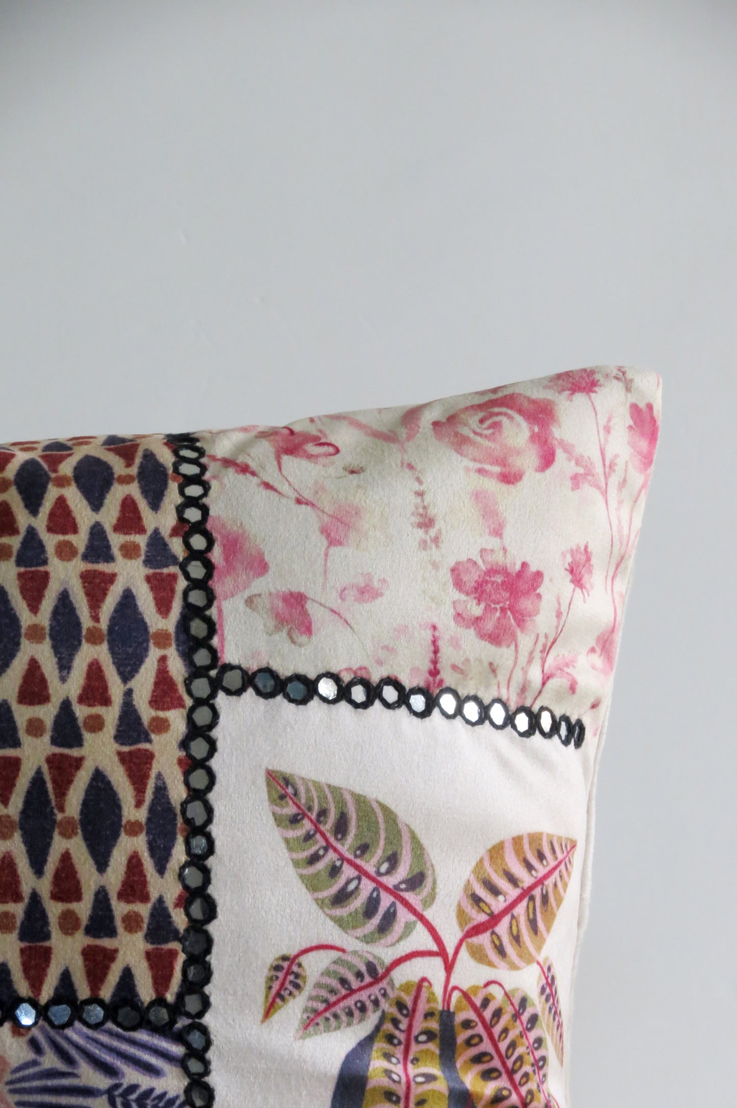 Mirror work Blue cushion cover