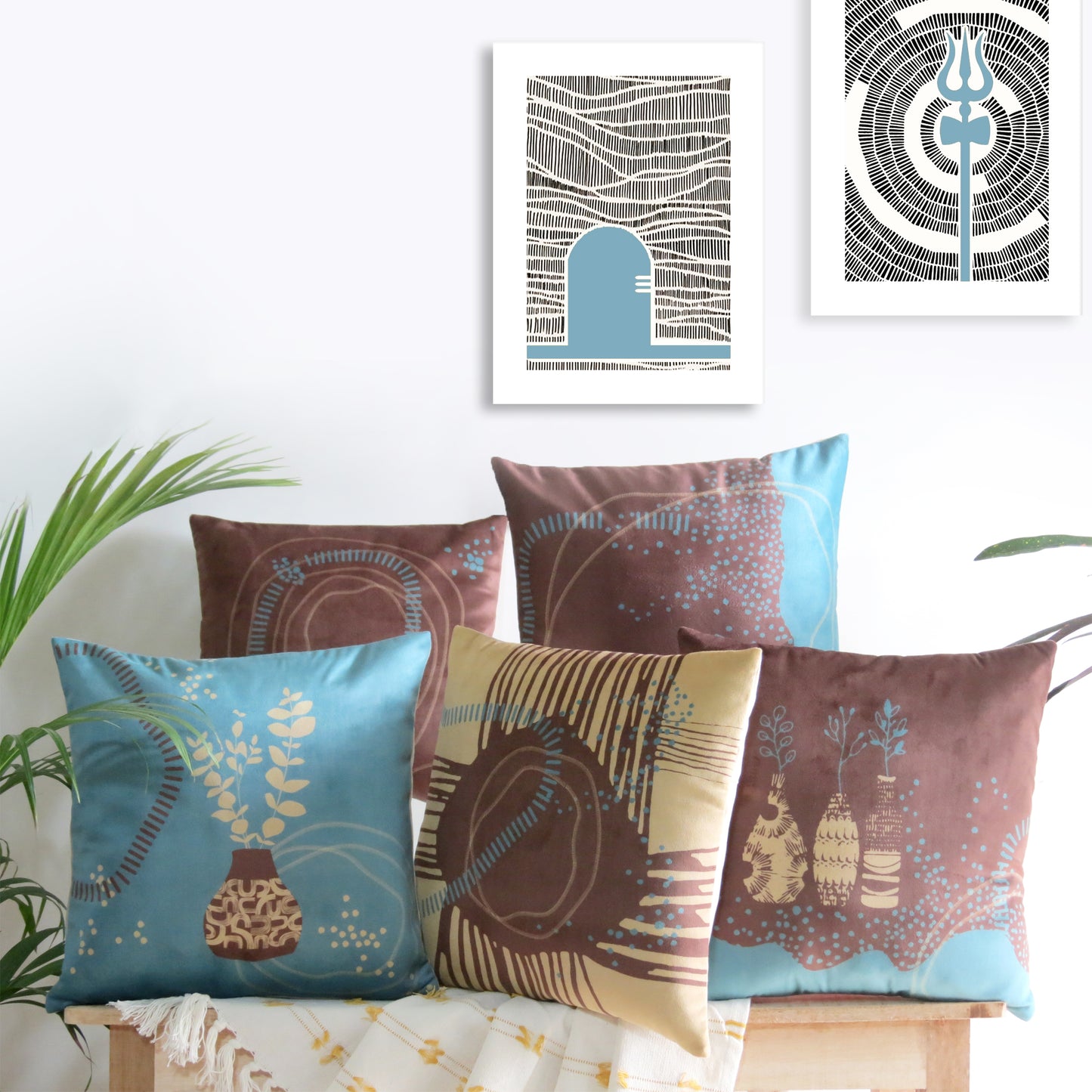 Abstract nature-inspired cushion covers Set of 5