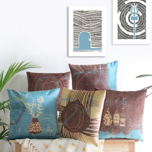Abstract nature-inspired cushion covers Set of 5