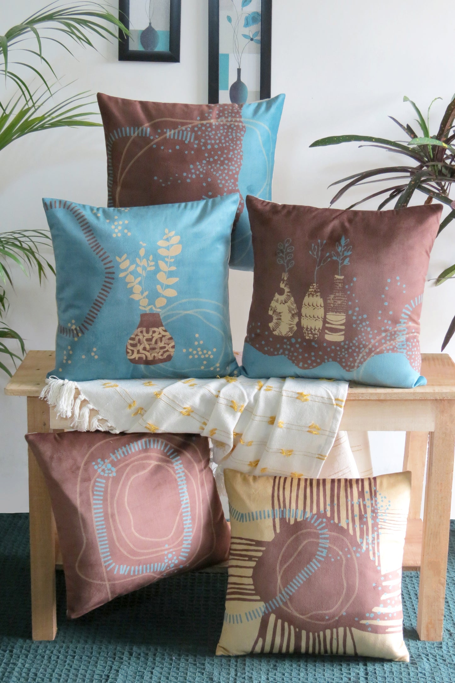 Abstract nature-inspired cushion covers Set of 5