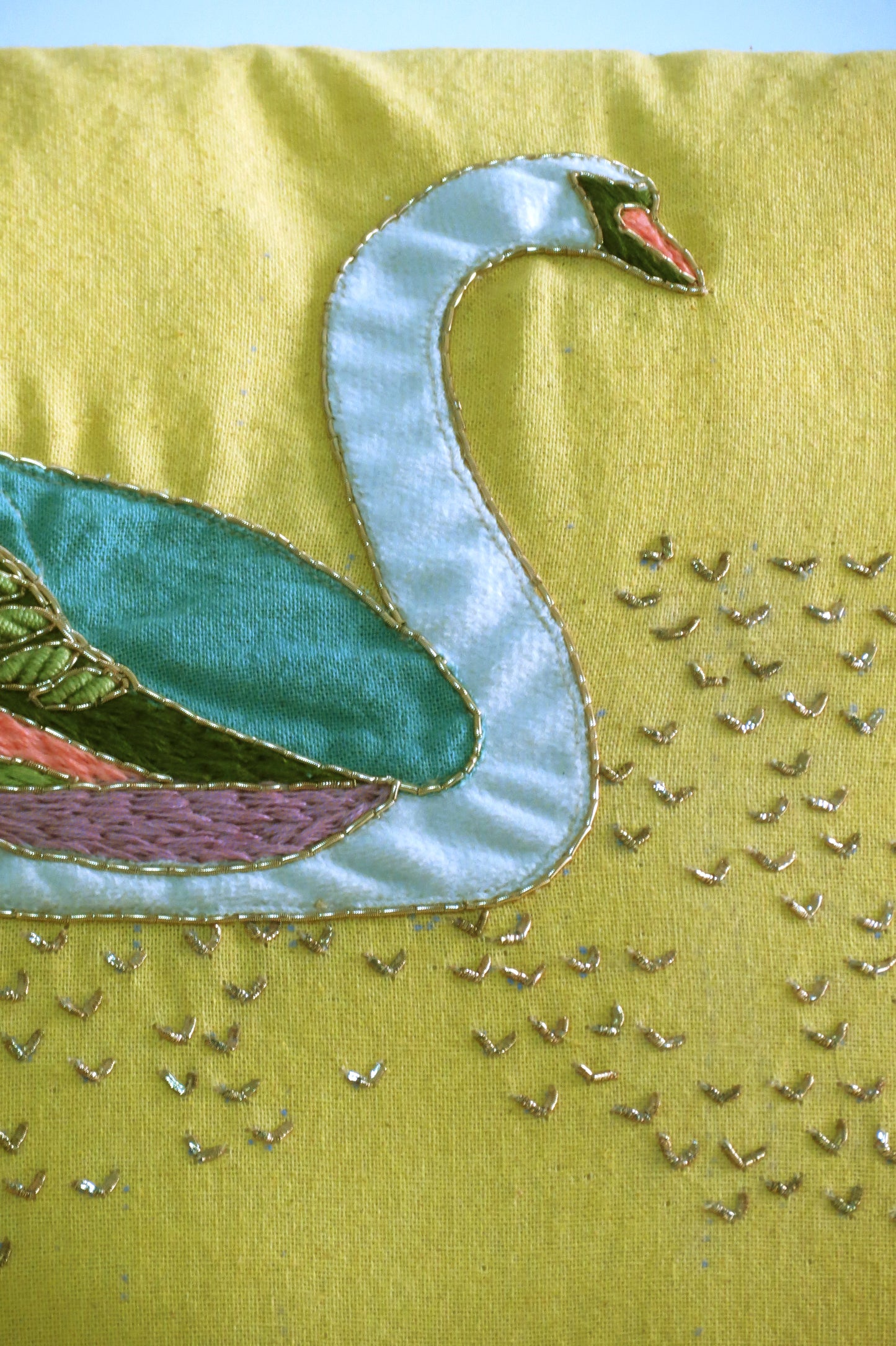 Hand embroidered Yellow cotton cushion cover