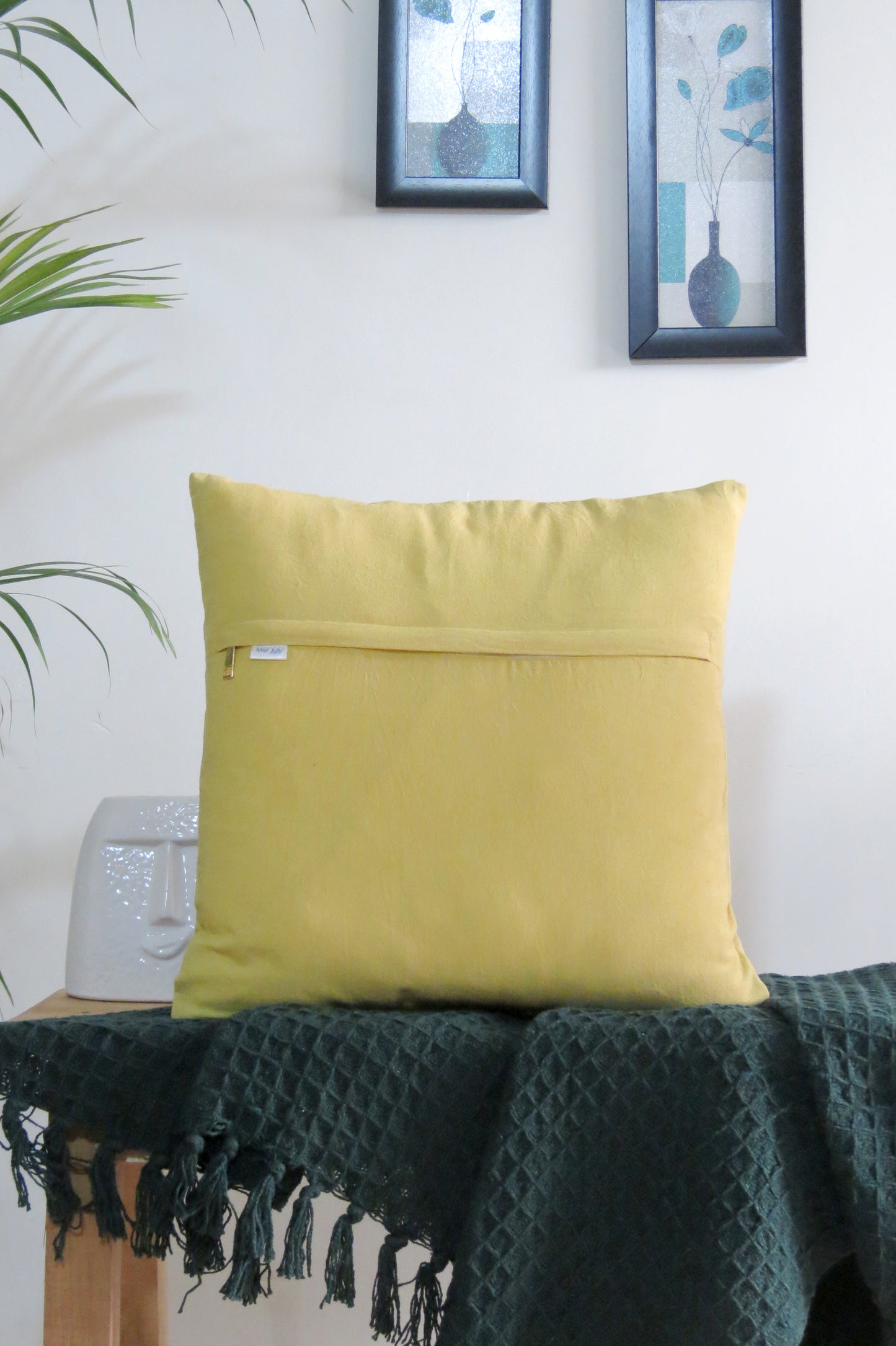 Hand embroidered Yellow cotton cushion covers Set of 3