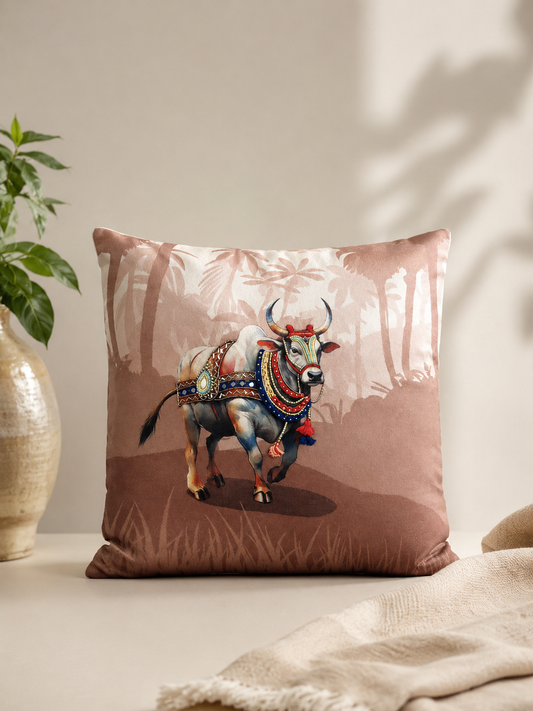 Pola Utsav Embroidered Velvet Cushion Cover 16x16 Inches