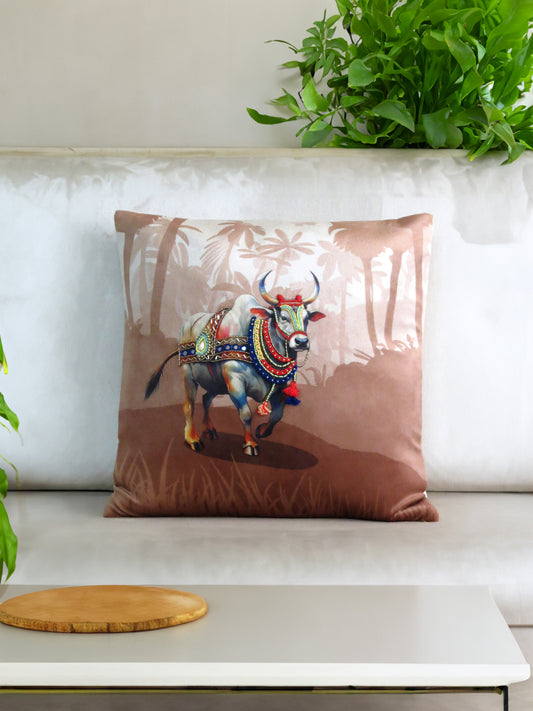 Pola Utsav Embroidered Velvet Cushion Cover 16x16 Inches