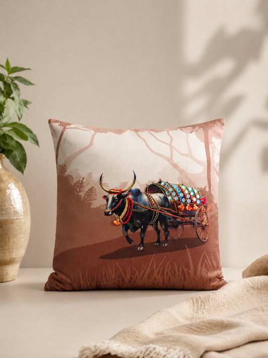 Pola Utsav Embroidered Velvet square Cushion Cover 16x16 Inches