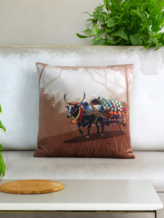 Pola Utsav Embroidered Velvet square Cushion Cover 16x16 Inches