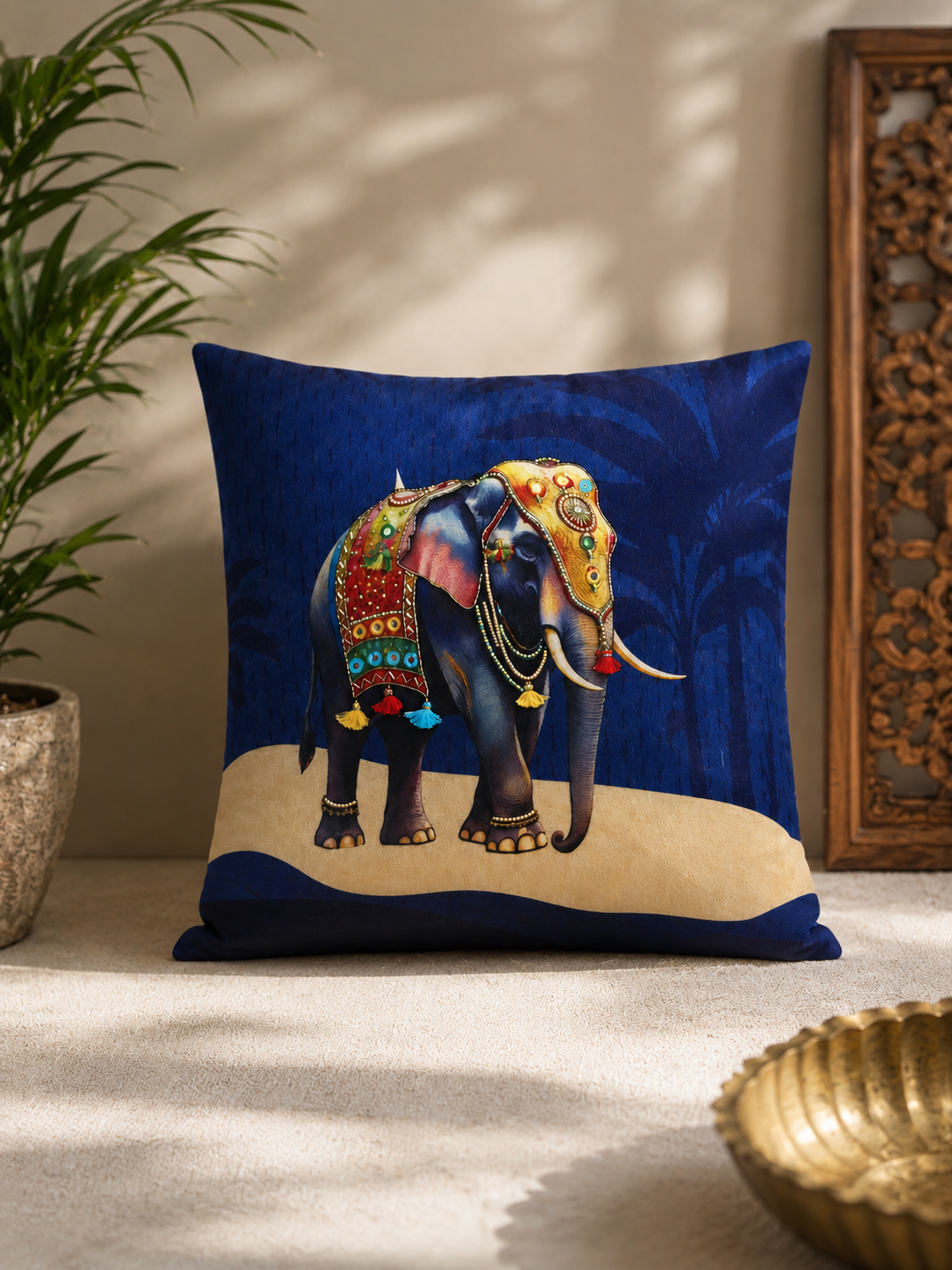 Gaja Utsav Embroidered Velvet Cushion Cover