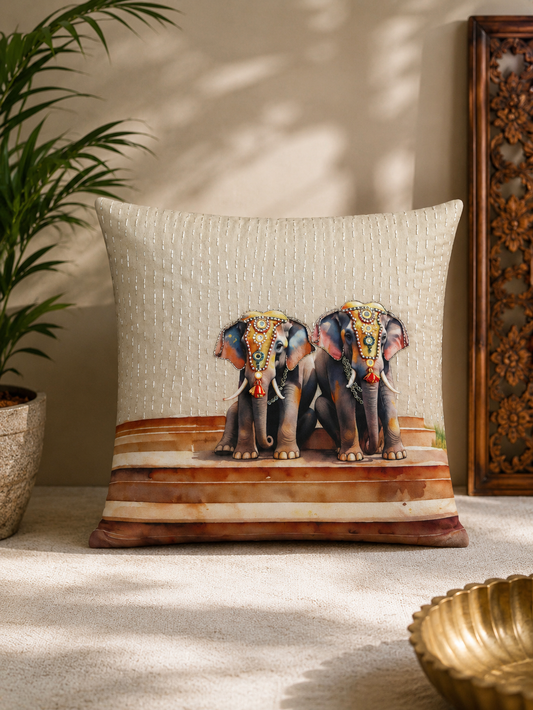 Gaja Utsav Embroidered Velvet Cushion Cover 16x16 Inches