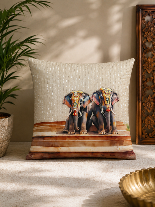 Gaja Utsav Embroidered Velvet Cushion Cover 16x16 Inches