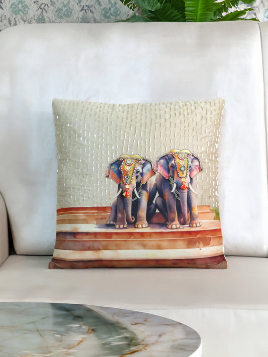 Gaja Utsav Embroidered Velvet Cushion Cover 16x16 Inches