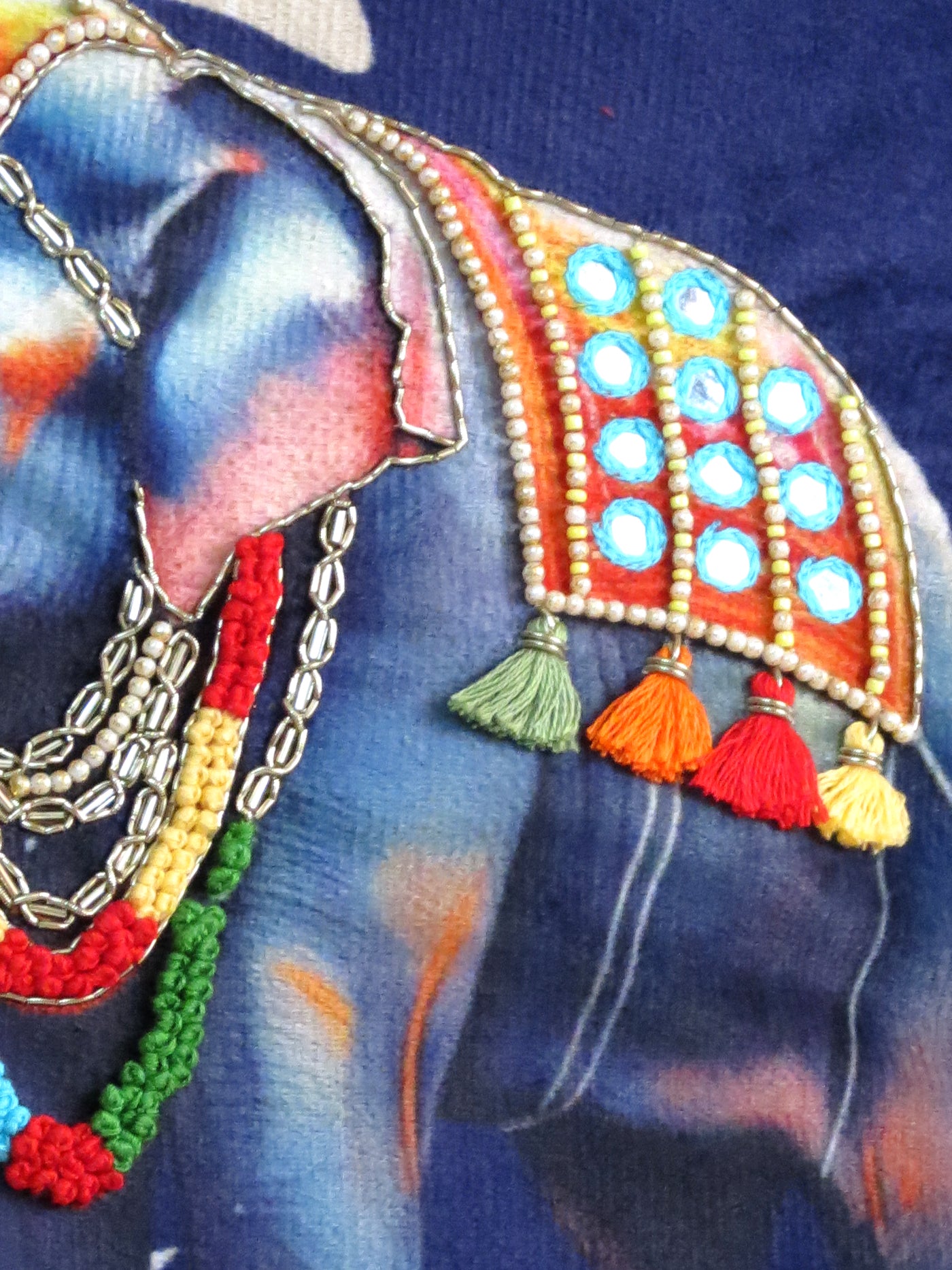 Elephant Embroidered Velvet Cushion Cover 16x16 Inches