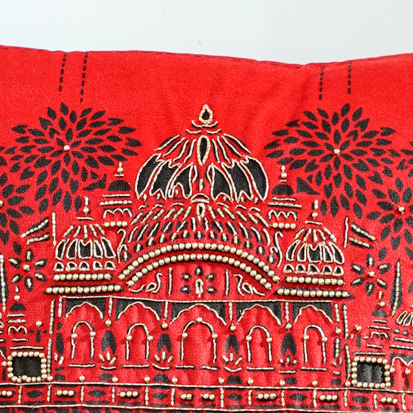 Black & Red Premium Velvet Printed Heritage Harmony Cushion Cover Set of 5