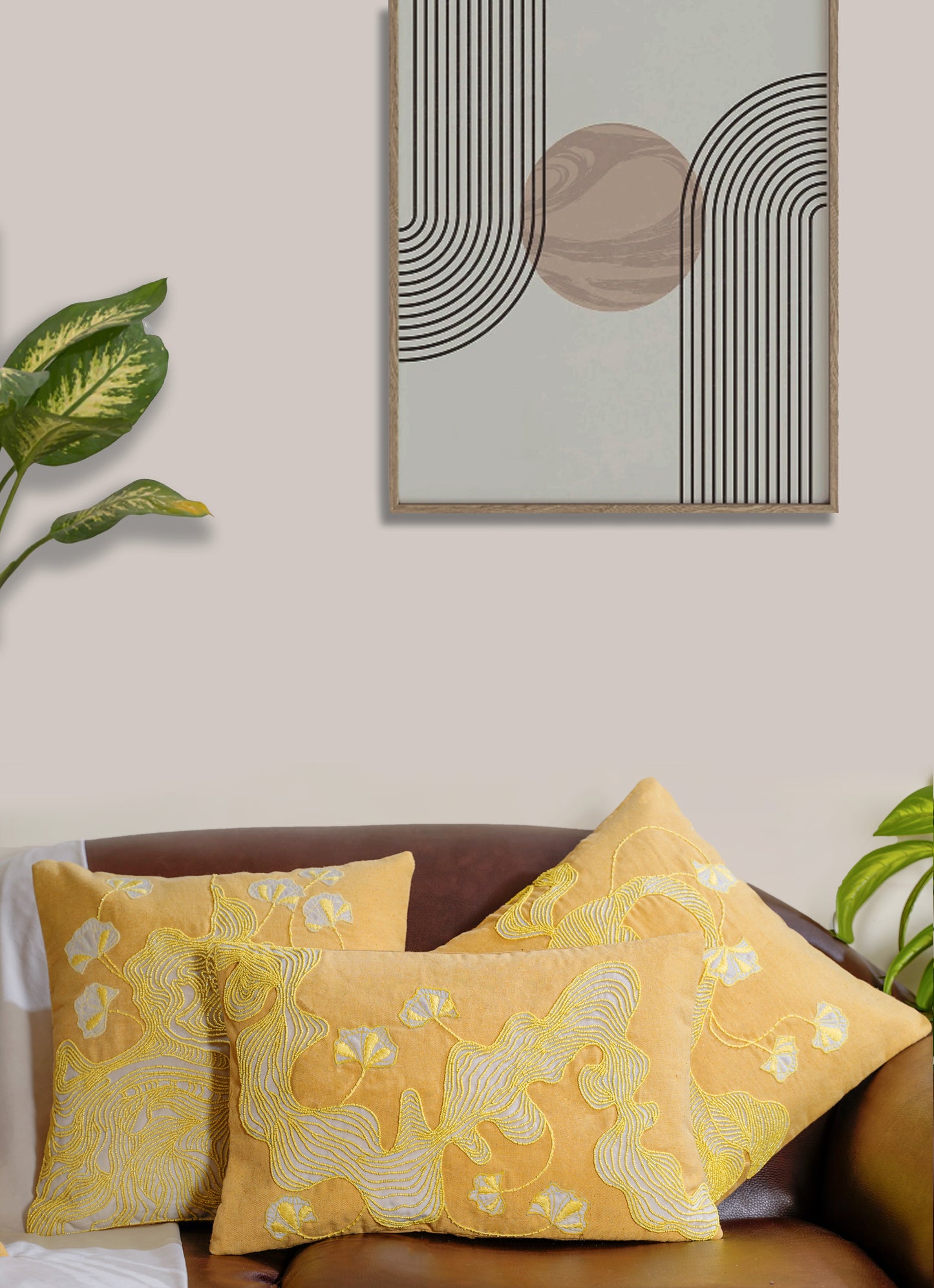 Yellow Premium Cotton Morning Floral Cushion Cover 3 pcs set