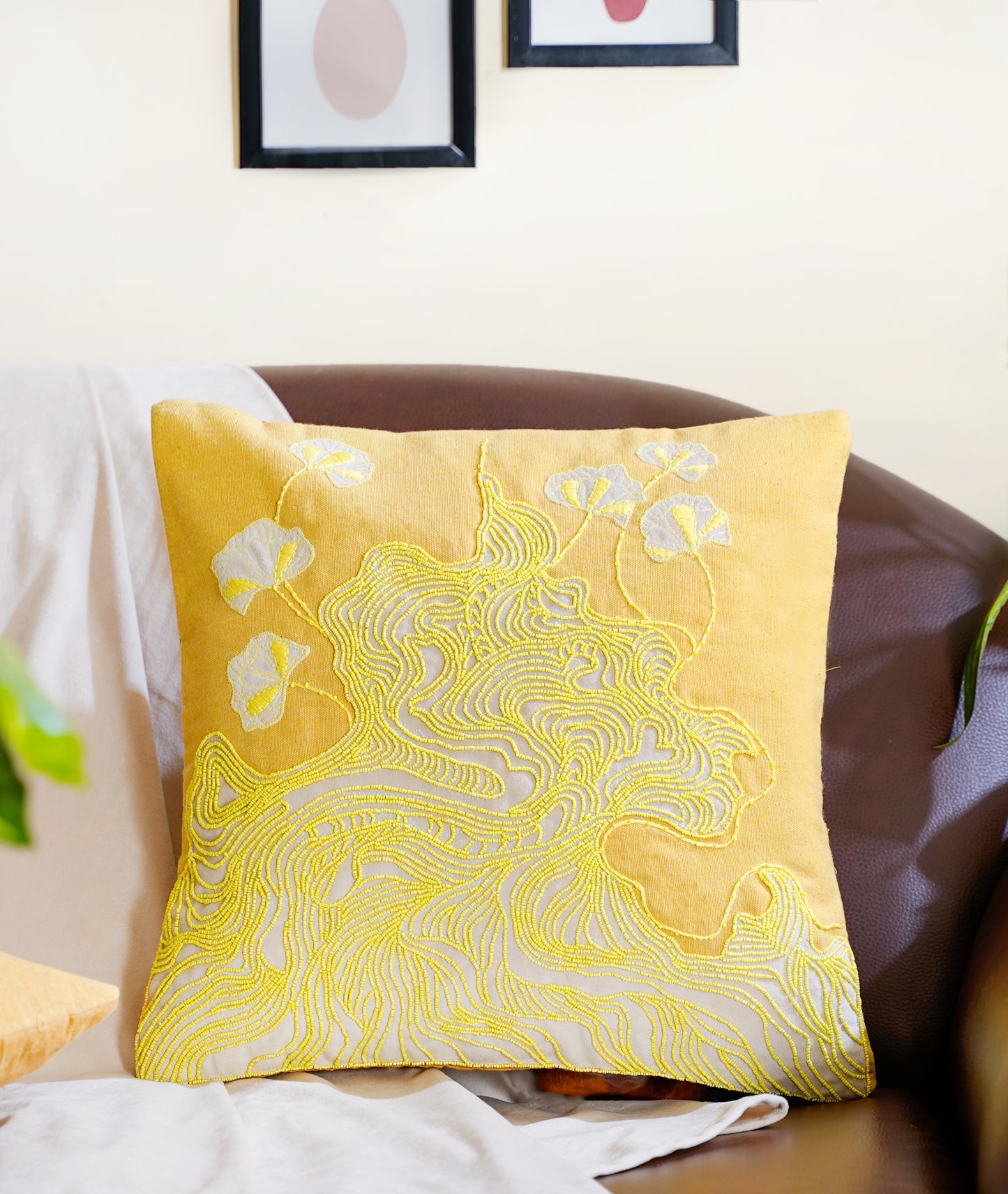 Yellow Premium Cotton Morning Floral Cushion Cover 3 pcs set
