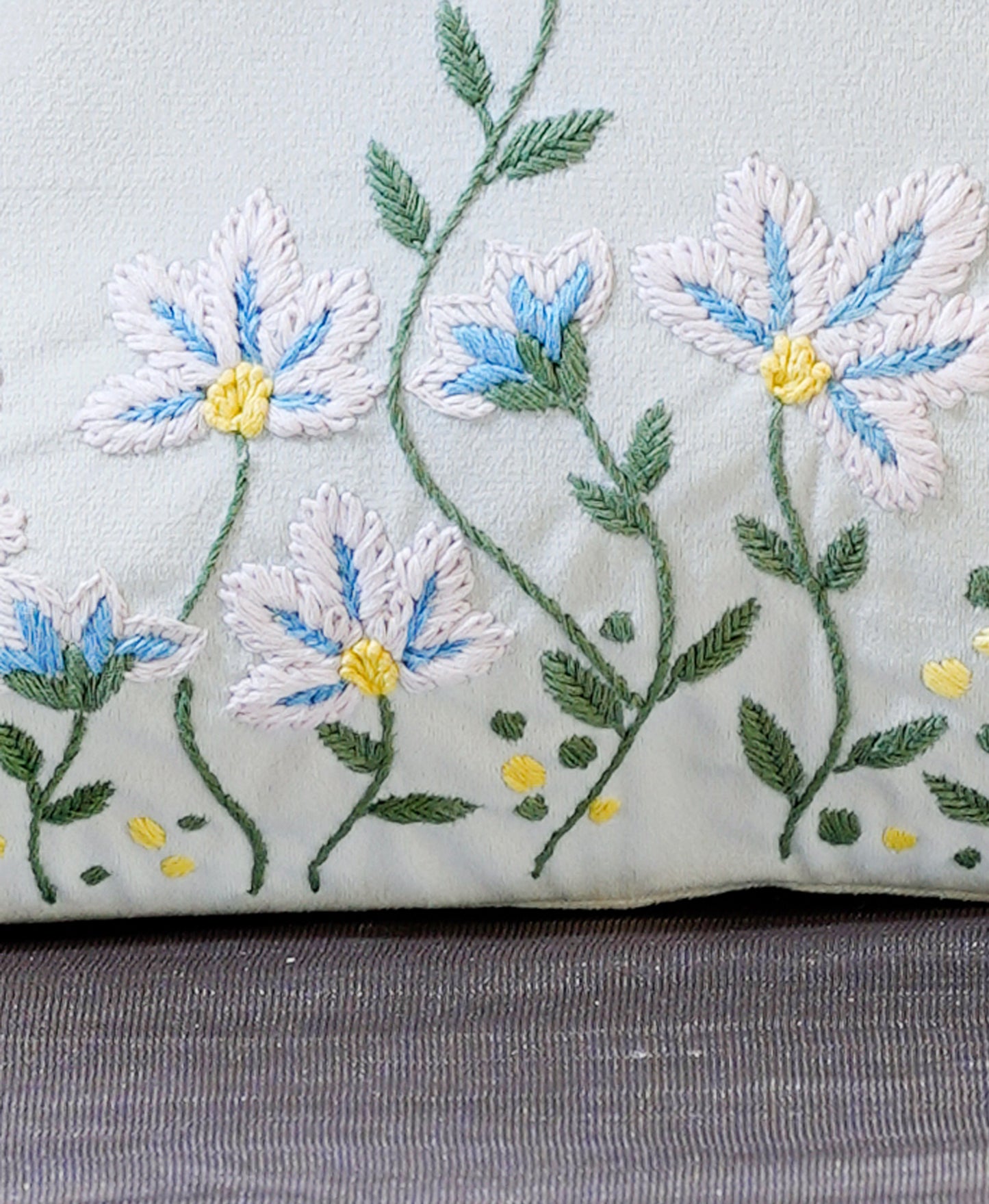 Off White Premium Velvet Embroidery Whispers Spring Cushion Cover 3 Pcs Set