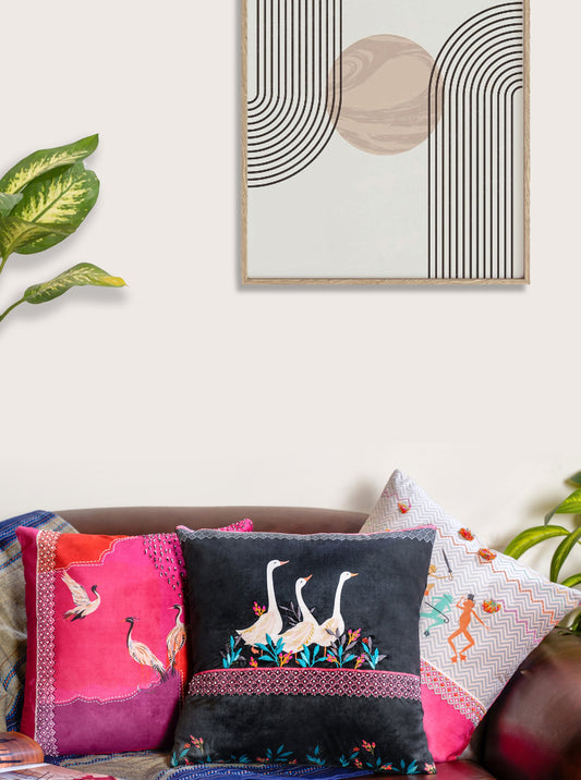 Multi Color Premium Velvet Printed Pure Joy Animal Cushion Cover 3 Pcs Set