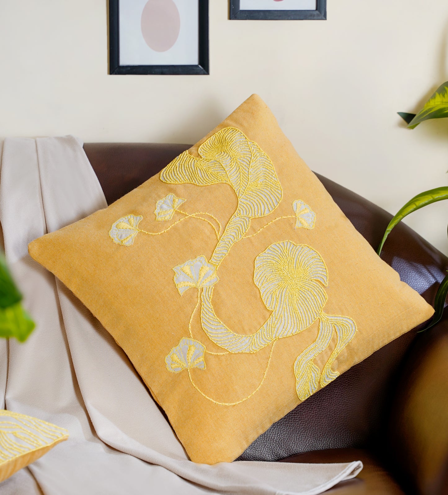 The Yellow Morning Abstract Cushion Cover 16 inch
