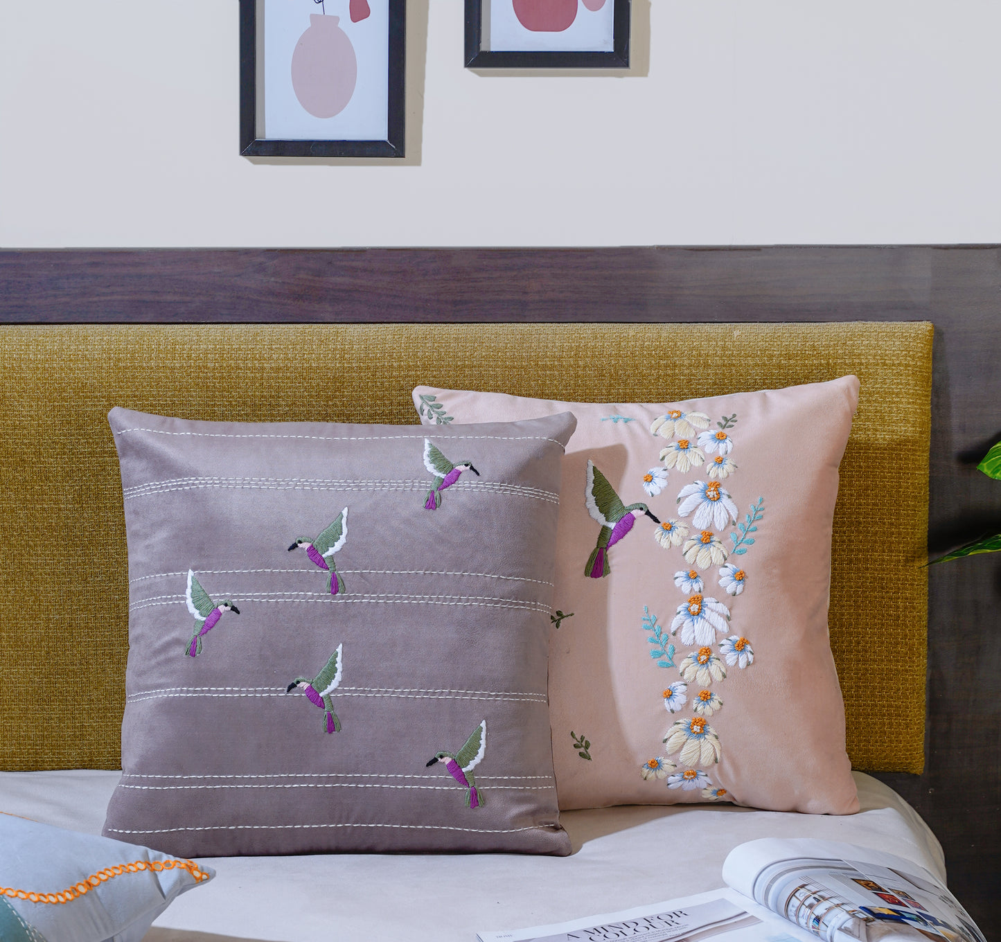Spring Blooms hummingbirds Cushion Cover 16 inch