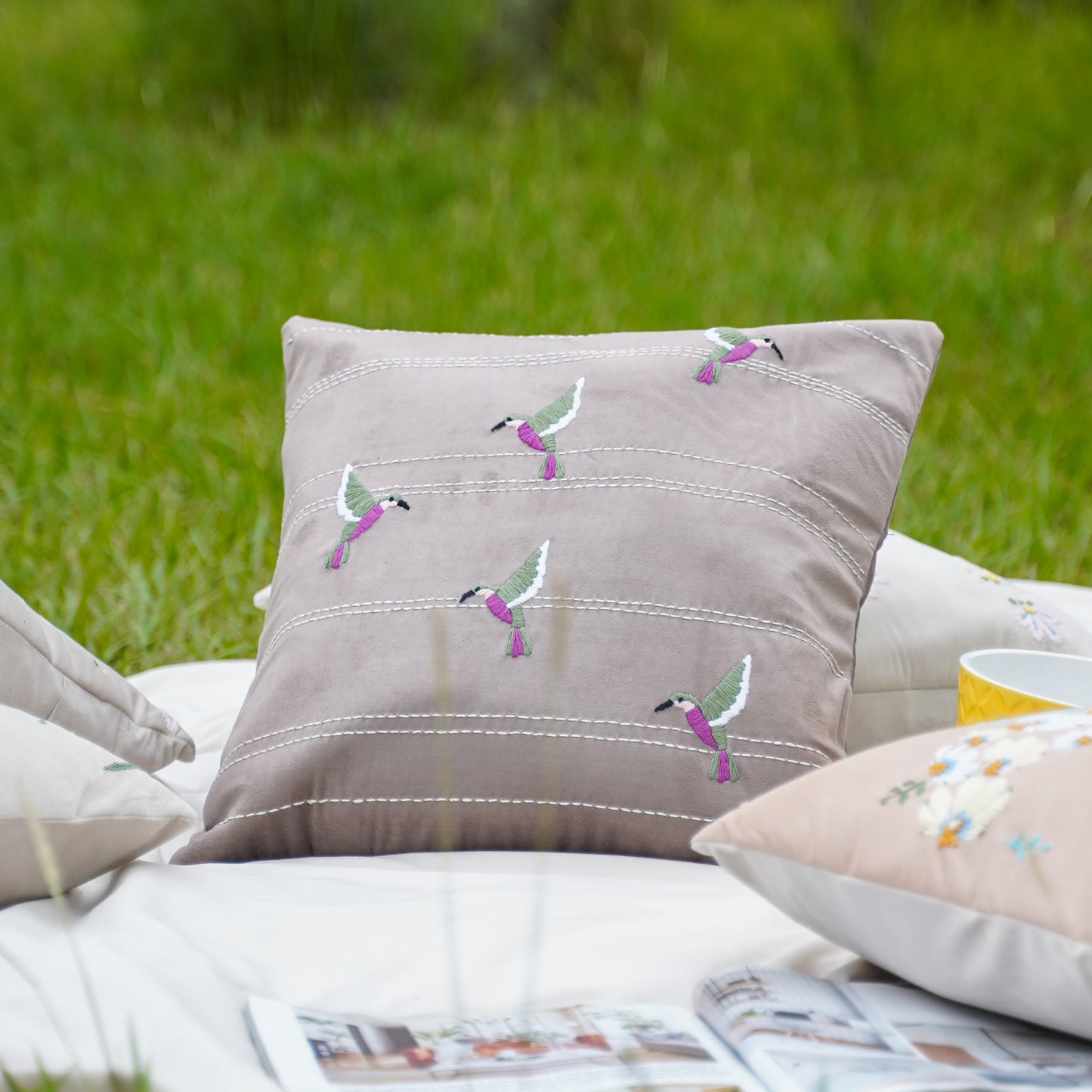 Spring Blooms hummingbirds Cushion Cover 16 inch