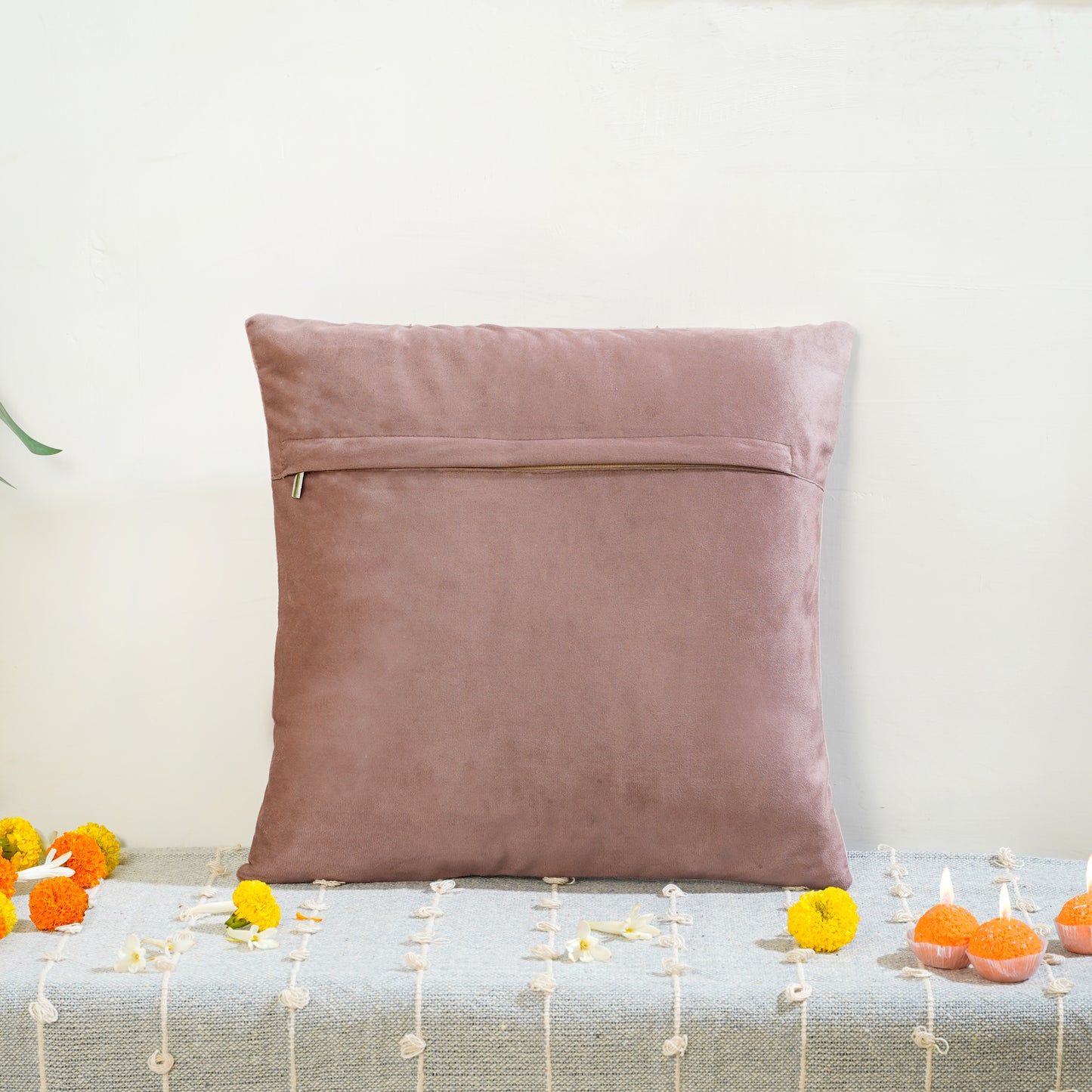 Elysium Dreamscape - "Floral Symphony" Pink and Grey Cushion Cover 16x16 inch