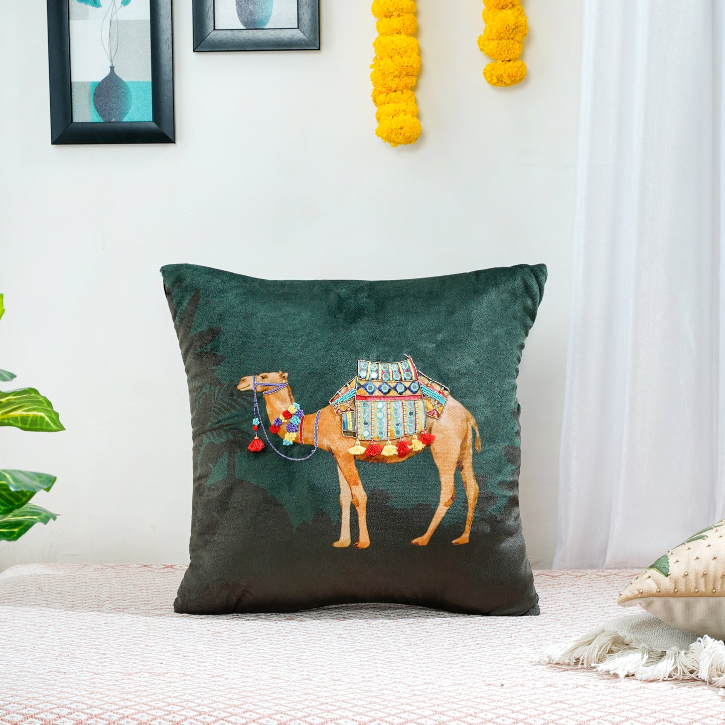 "Royal Opulence" Teal velvet Cushion Cover 16x16 Inch