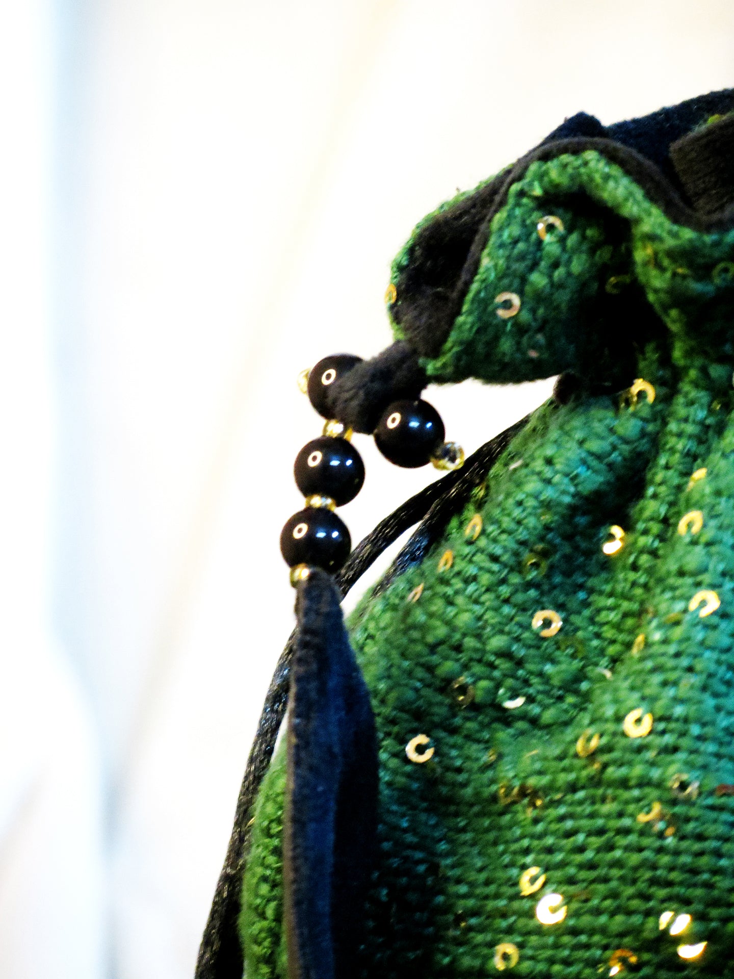 Emerald Green Sequin Potli Bag with Tassels | Festive & Wedding Handbag for Women