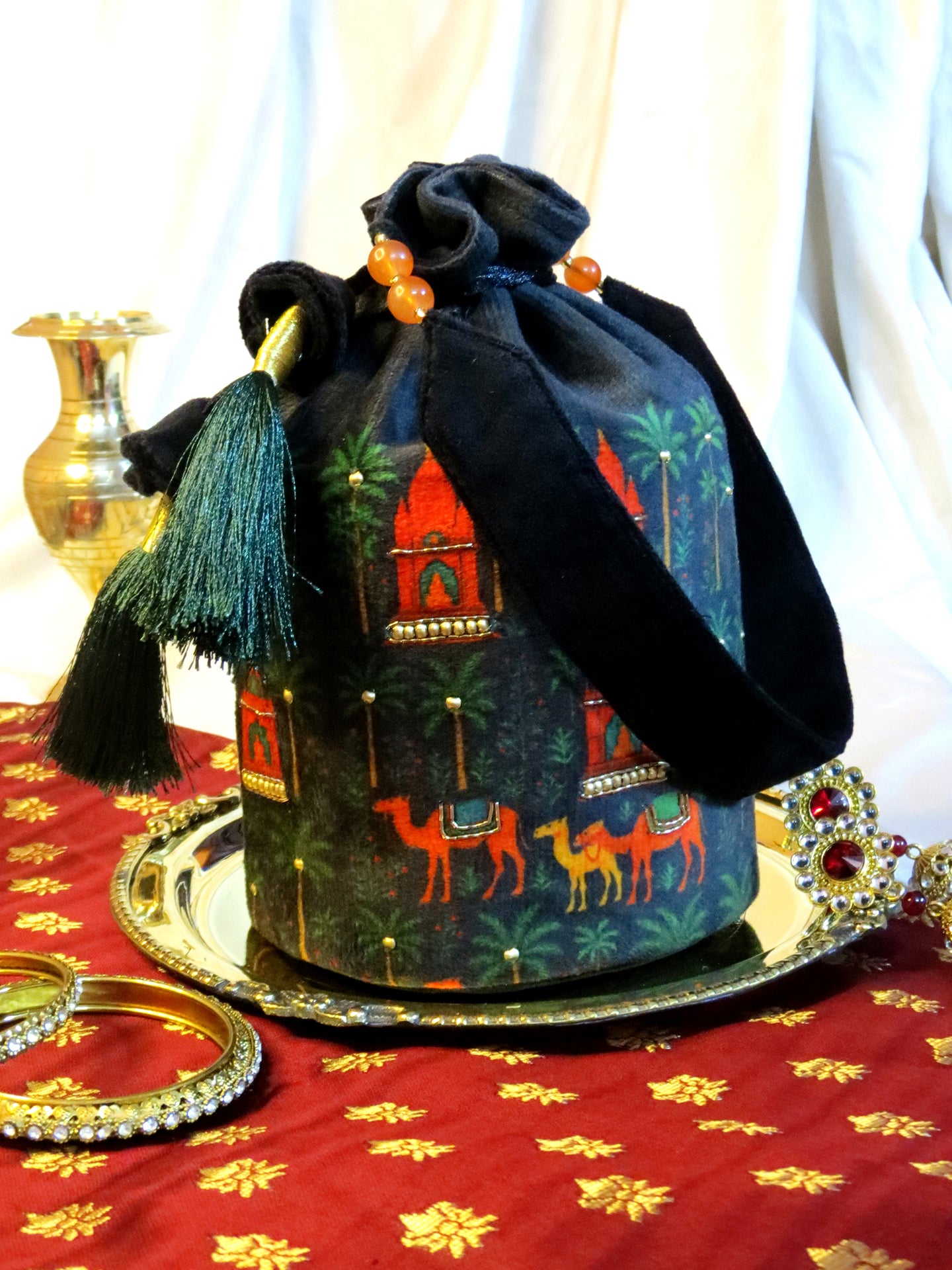 Luxury Rajasthan Potli Bag for Women - Printed and Hand-Embroidered