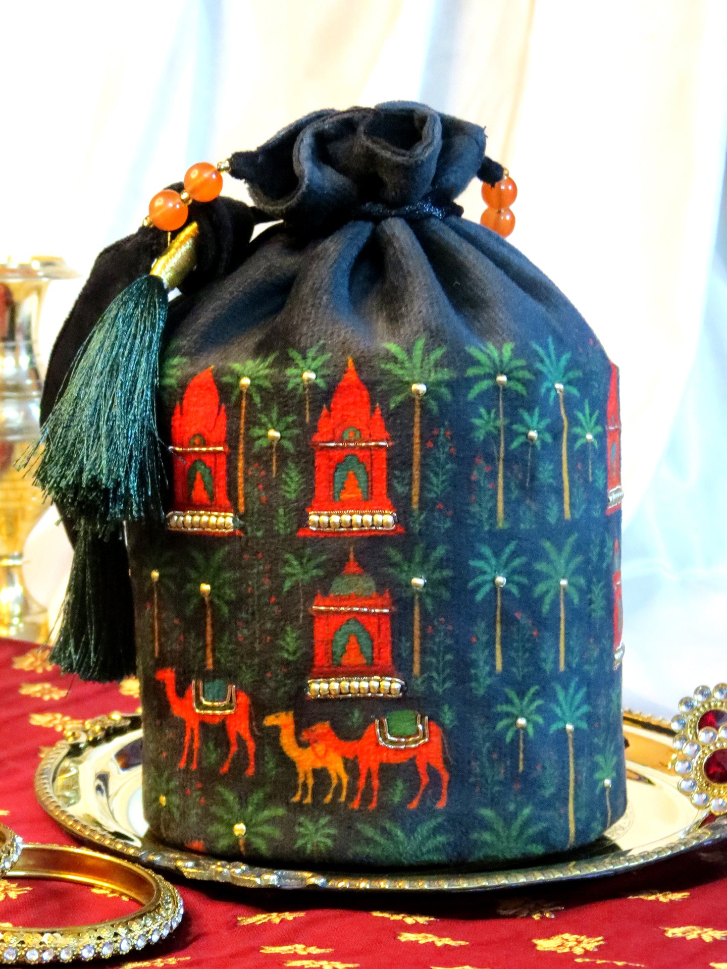 Luxury Rajasthan Potli Bag for Women - Printed and Hand-Embroidered
