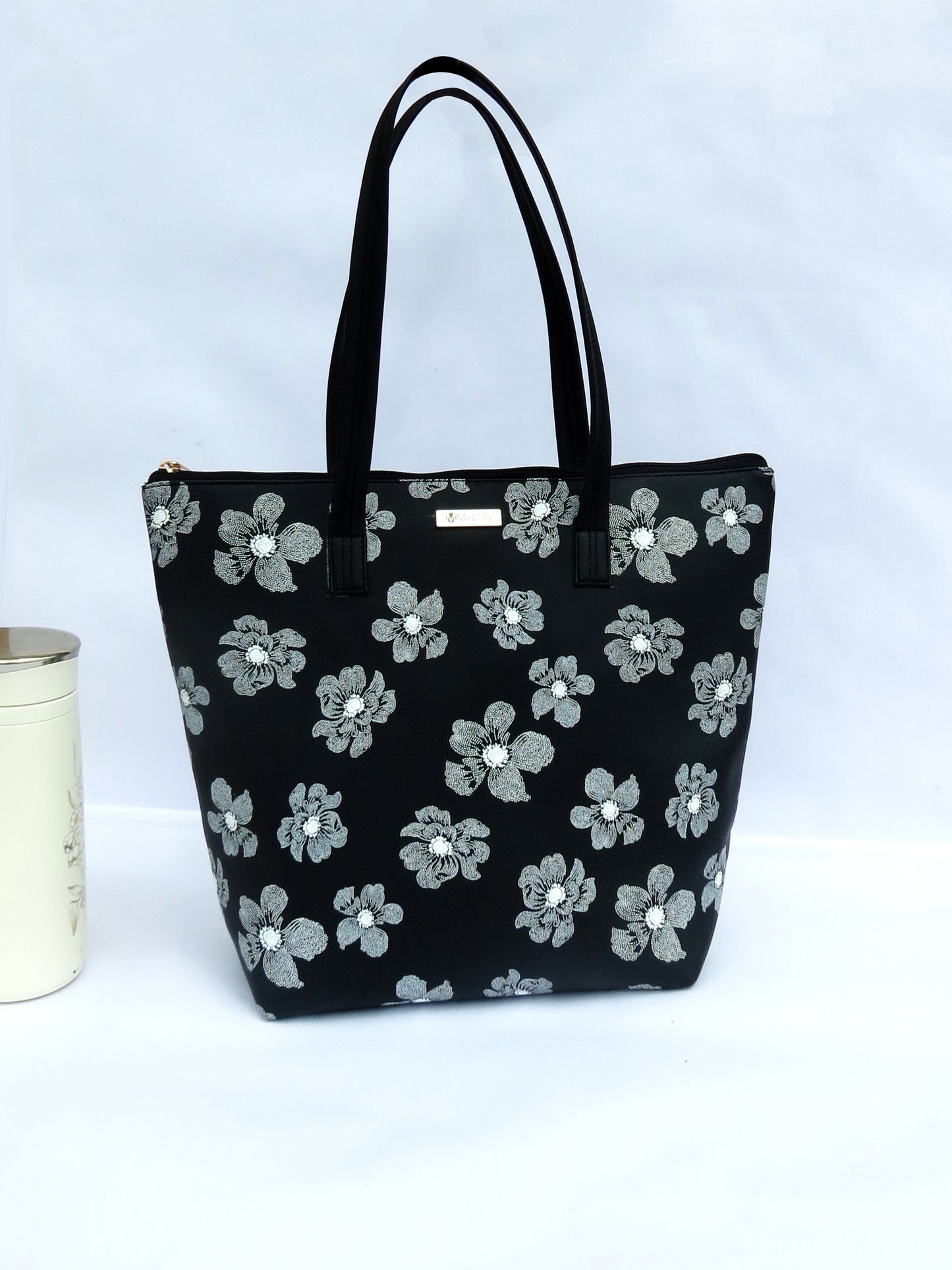 Midnight Petal Vegan Leather Printed Tote Bag