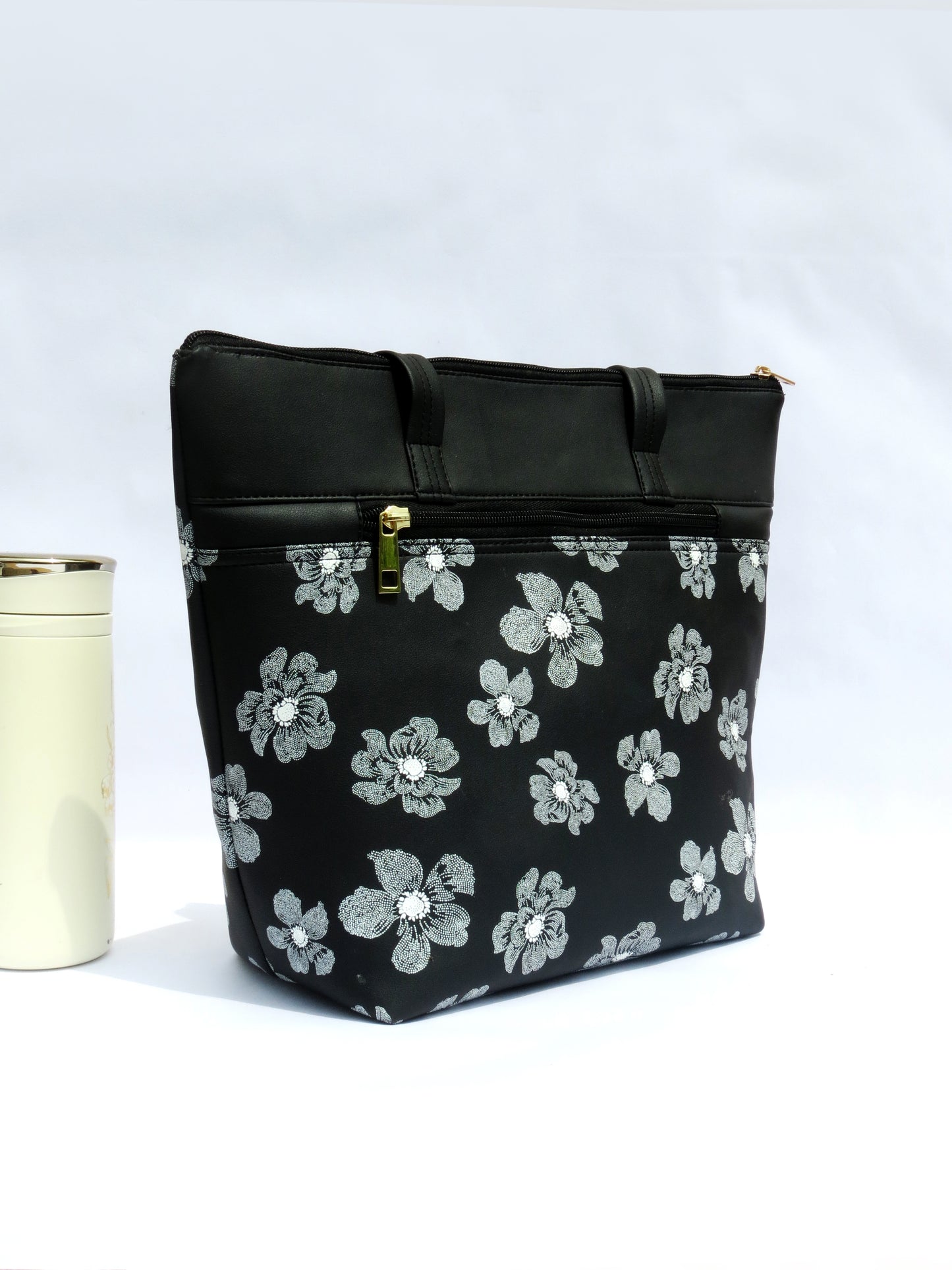 Midnight Petal Vegan Leather Printed Tote Bag