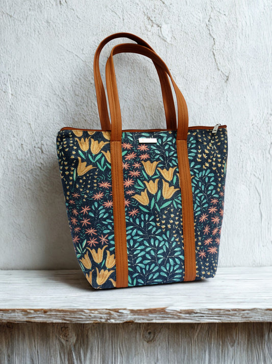 Twilight Garden Floral Cotton Tote Bag