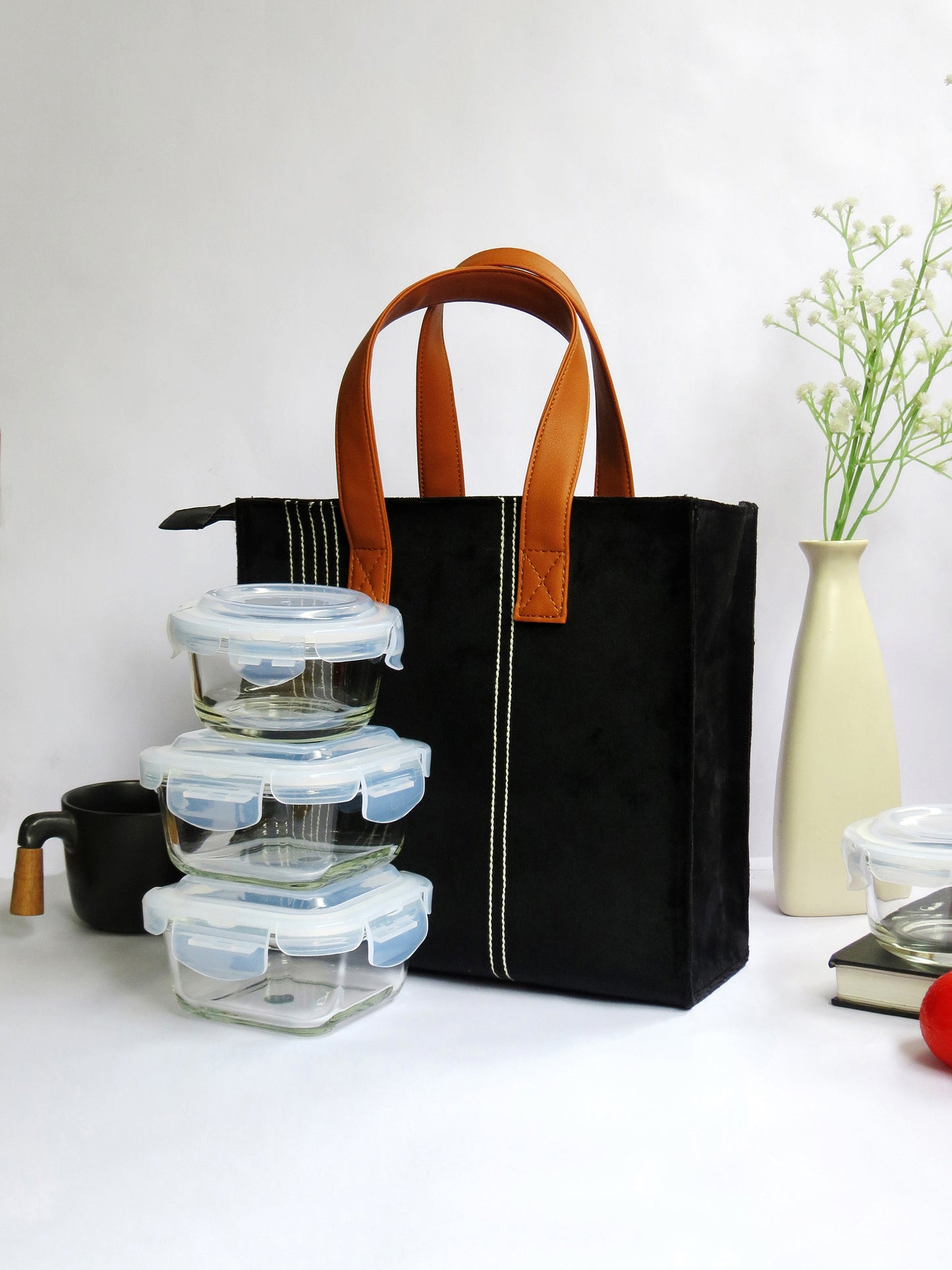 Velvet Lunch Bag for Office with Bottle Space – Reusable, Stylish & Spacious Tiffin Tote
