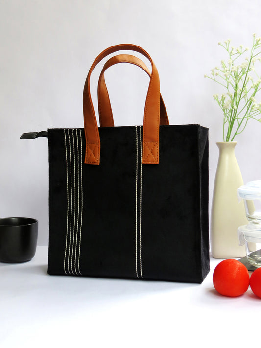 Velvet Lunch Bag for Office with Bottle Space – Reusable, Stylish & Spacious Tiffin Tote